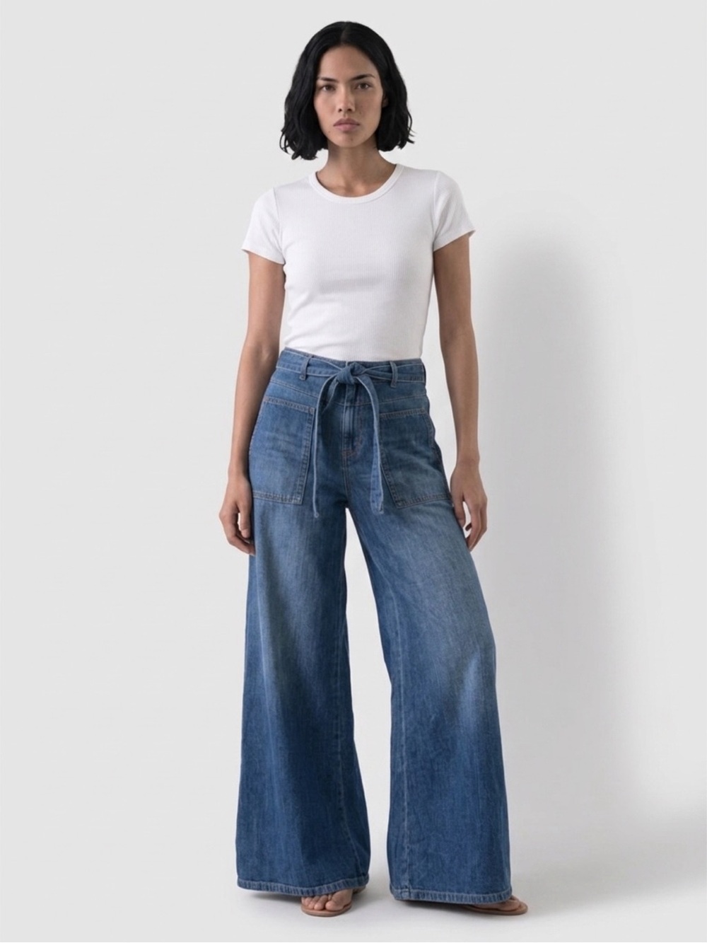 Pilcro Blue High-Rise Wide-Leg Tie-Waist Jeans